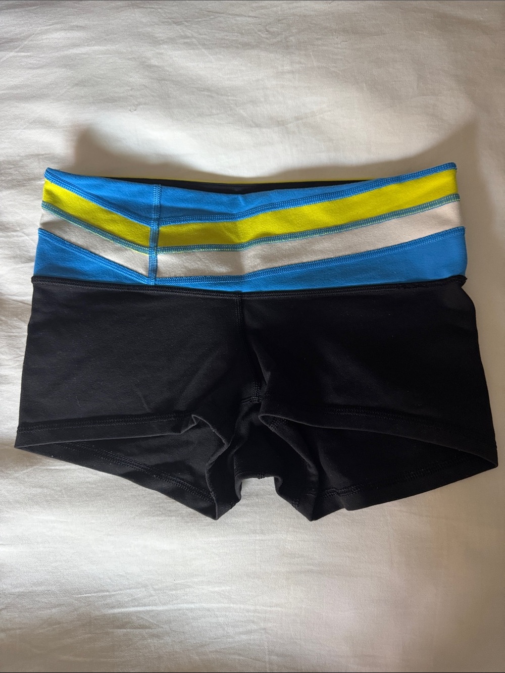 lululemon athletica Black Bike Shorts with Blue, White & Yellow Waistband